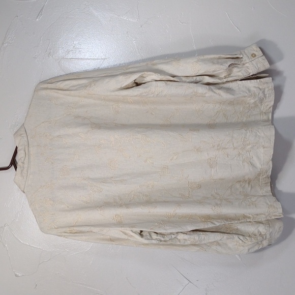 Cream Linen-blend Embroidered Button-Up Tunic Top Shirt XL - Picture 2 of 10